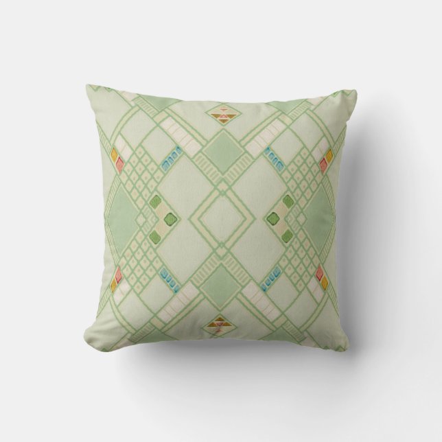 Coussin Motif de carreaux de Bohême géométrique vert rétro (Recto)