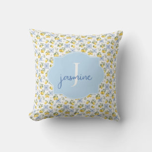 Coussin Motif de carreaux de campagne française avec monog