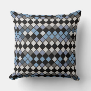 Coussin Motif de carreaux de diamant bleu et gris
