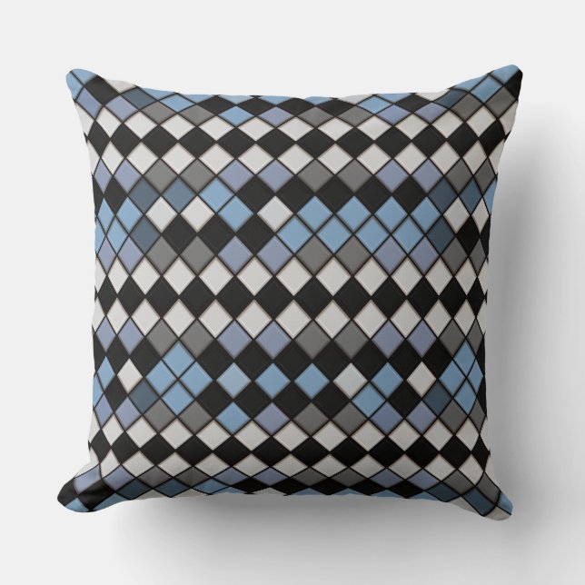 Coussin Motif de carreaux de diamant bleu et gris (Recto)