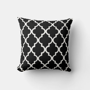Coussin Motif de carreaux de Quatrefoil noir et blanc