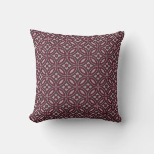 Coussin Motif de carreaux floraux élégants gris et bordeau