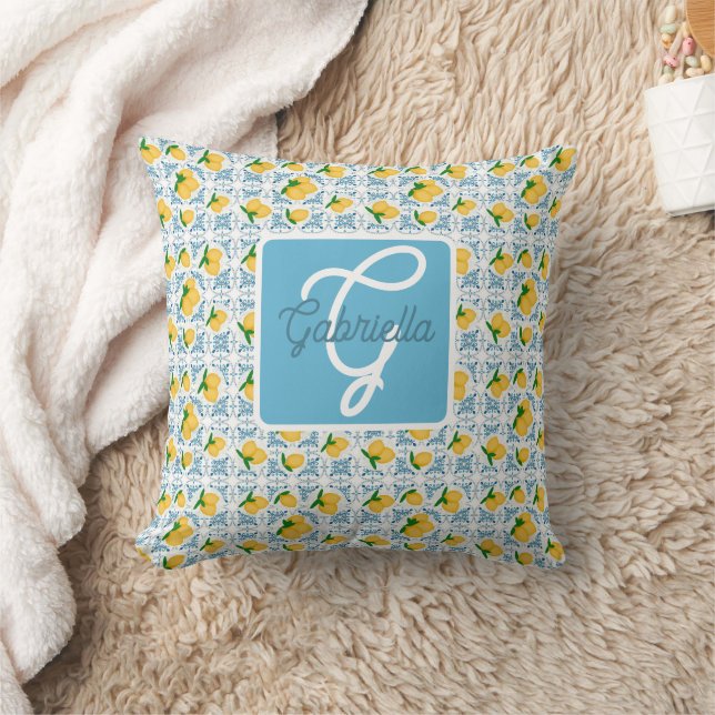 Coussin Motif de carrelage à citron bleu de campagne franç (Couverture)