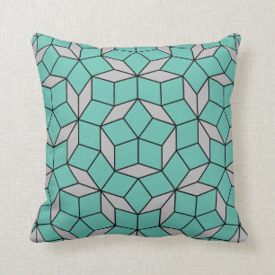 Coussin Motif de carrelage de Penrose arrondi, turquoise