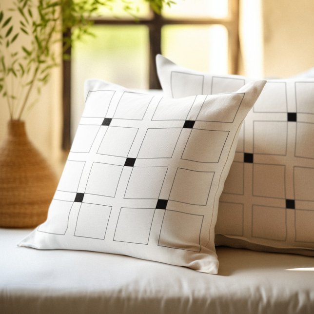 Coussin Motif de carrés Art Déco noir et blanc (Créateur téléchargé)