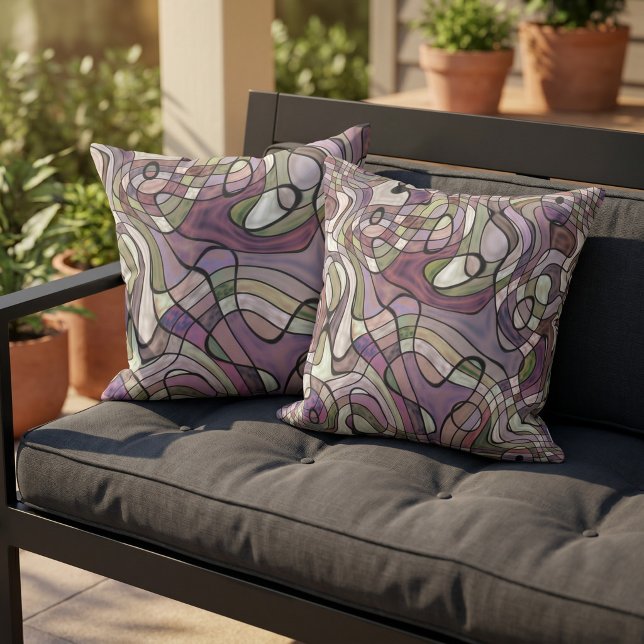 Coussin Motif de carrés rétro tordus violets violets (Créateur téléchargé)