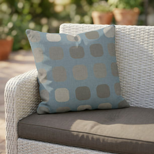Coussin Motif de carrés ronds gris taupe sur fond bleu ard