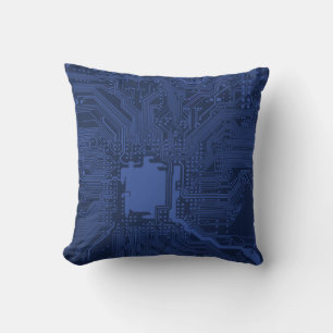 Coussin Motif de carte mère Geek bleu