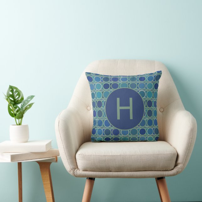 Coussin Motif de cercle aux nuances abstraites de bleu Mon (Chaise)