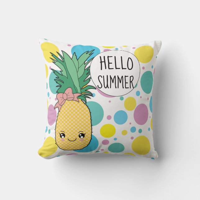 Coussin Motif de cercle d'été de Kawaii de fruit d'ananas (Recto)