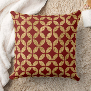Coussin Motif de cercle géométrique doré sur fond rouge