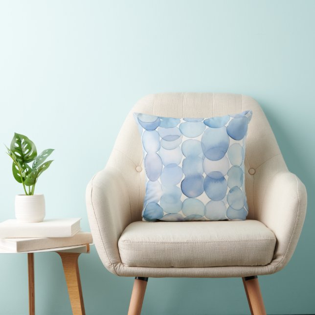 Coussin Motif de cercles bleu blanc aquarelle pastel (Chaise)