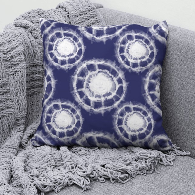 Coussin Motif de cercles Shibori bleu et blanc  (Créateur téléchargé)