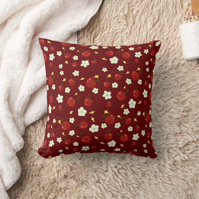 Coussin Motif de cerisier rouge foncé (Couverture)