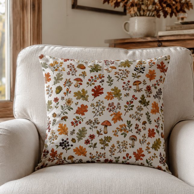 Coussin Motif de champignon de feuille florale de bois aut (Créateur téléchargé)