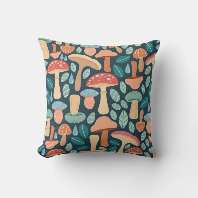Coussin Motif de champignon forestier enchanté (Recto)