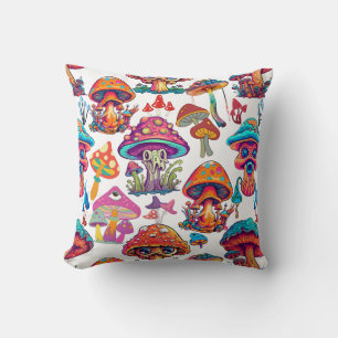 Coussin Motif de champignons psychédélique 3D