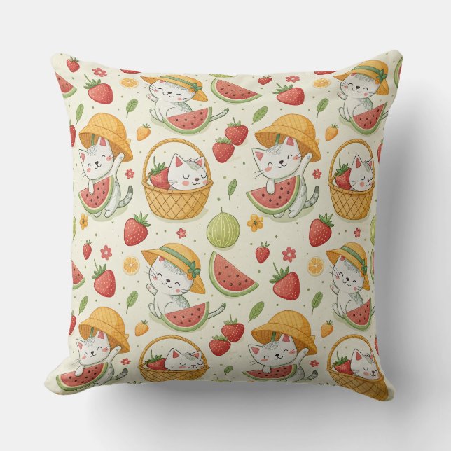 Coussin Motif de chat aux fruits d'été - Conception de piq (Recto)