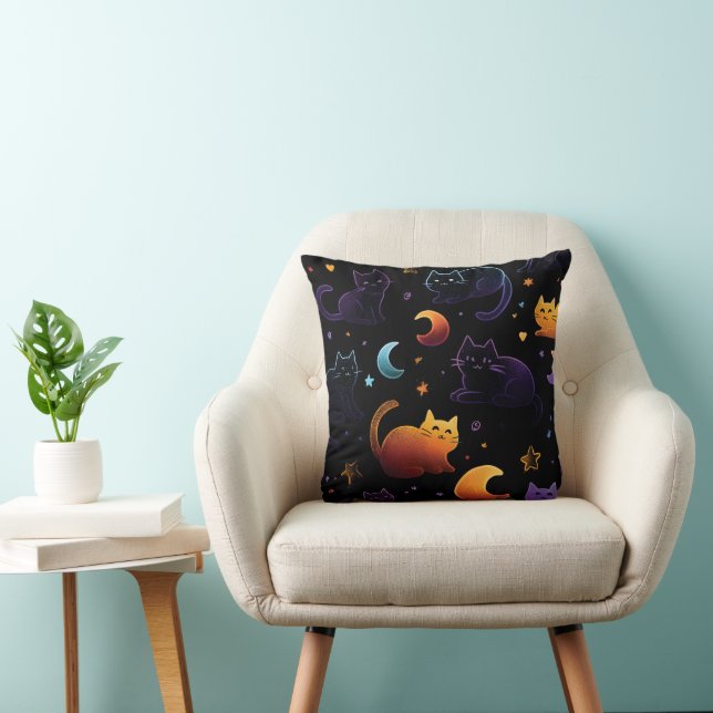 Coussin Motif de chat céleste magique avec lunes (Chaise)