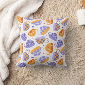 Coussin Motif de chat et thé
