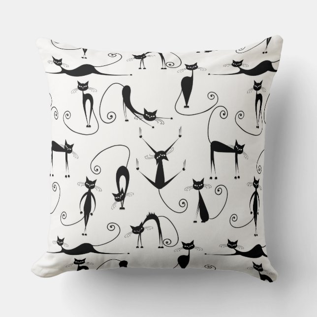 Coussin Motif de chat noir élancé fantaisiste (Recto)