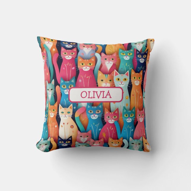 Coussin Motif de chatons colorés mignons (Recto)