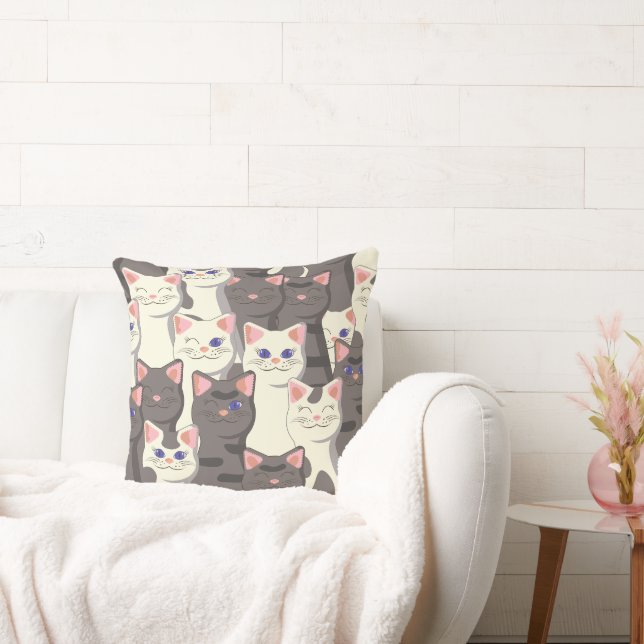 Coussin Motif de chats blancs et gris (Canapé)