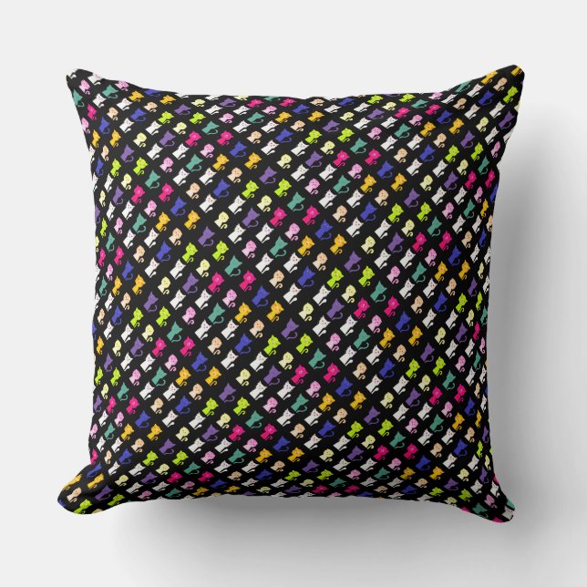 Coussin Motif de chats drôles colorés mignons (Recto)