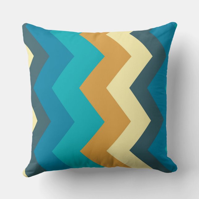 Coussin motif de chevron bleu, turquoise, jaune et turquoi (Verso)