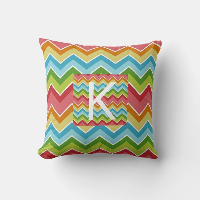 Coussin Motif de chevron de couleurs arc-en-ciel Monogramm (Recto)