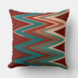 Coussin Motif de chevron turquoise et rouille