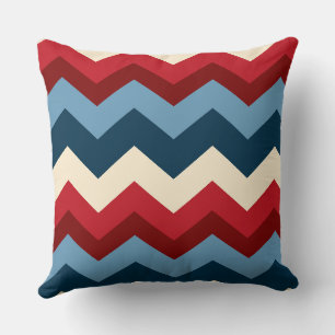Coussin Motif de chevrons bleu, blanc et rouge
