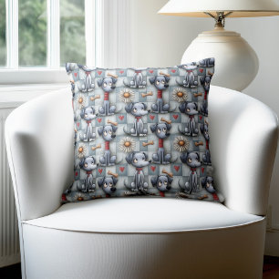 Coussin Motif de chien en patchwork bleu