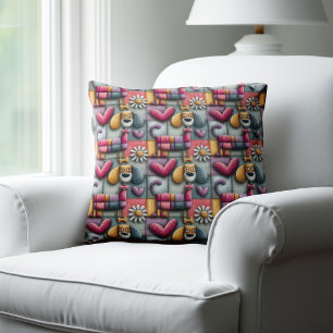 Coussin Motif de chien en patchwork coloré
