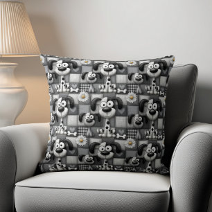 Coussin Motif de chien patchwork noir et blanc