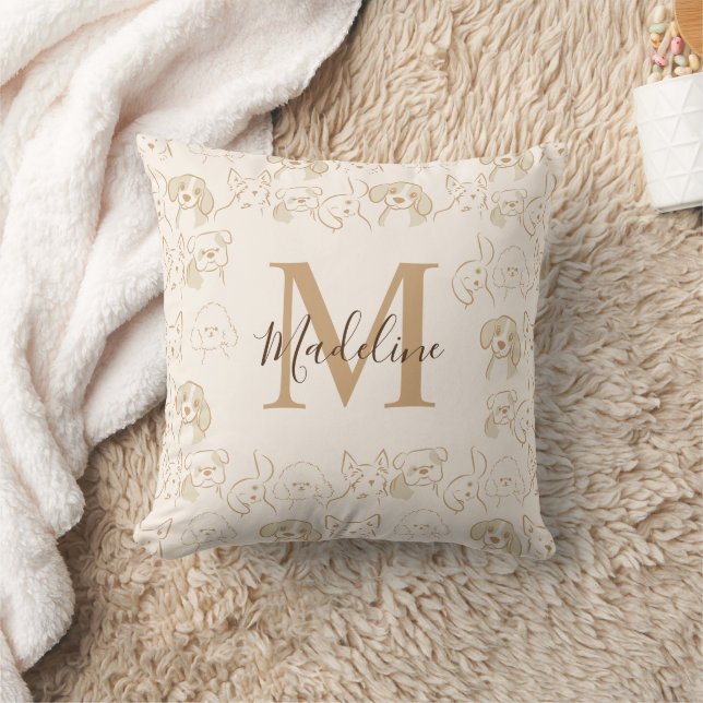Coussin Motif de chien pop neutre et amusant avec monogram (Couverture)