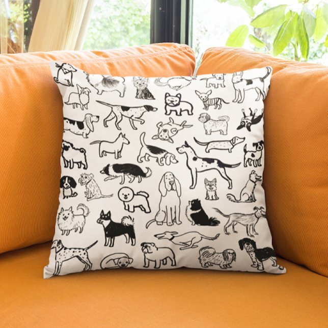 Coussin Motif de chiens noirs et blancs | Cute Canine Love (Créateur téléchargé)