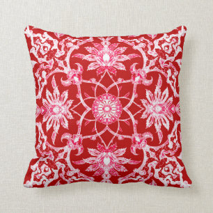 Coussin Motif de Chinois de Nouveau d'art - rouge-foncé