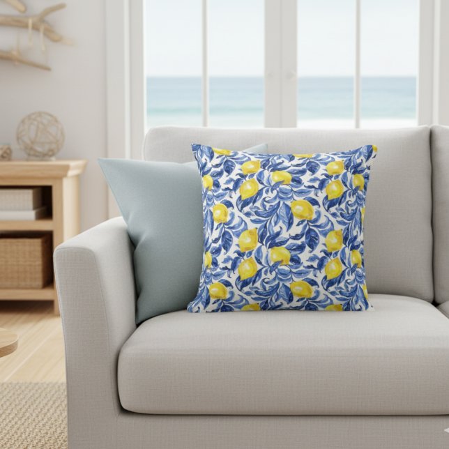 Coussin Motif de citron à l'aquarelle bleue  (Créateur téléchargé)