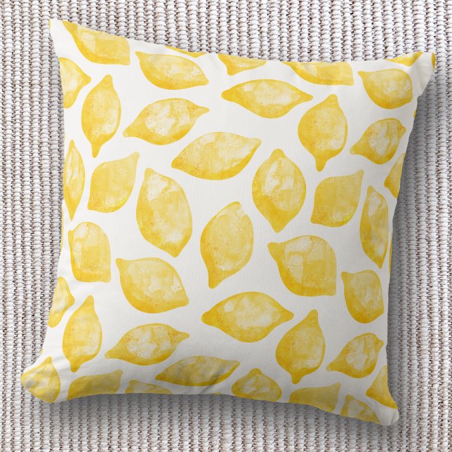 Coussin Motif de citron à l'aquarelle Citrus (Watercolor lemon citrus watercolor pattern throw pillow)