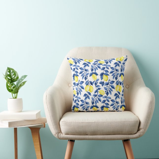 Coussin Motif de citron agrumes méditerranéen (Chaise)