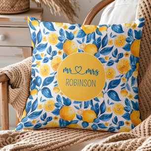 Coussin Motif de citron de fruit tropical nom de couple pe