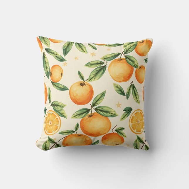 Coussin Motif de citrons oranges à l'aquarelle (Recto)