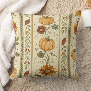 Coussin Motif de citrouille de ferme en automne avec feuil