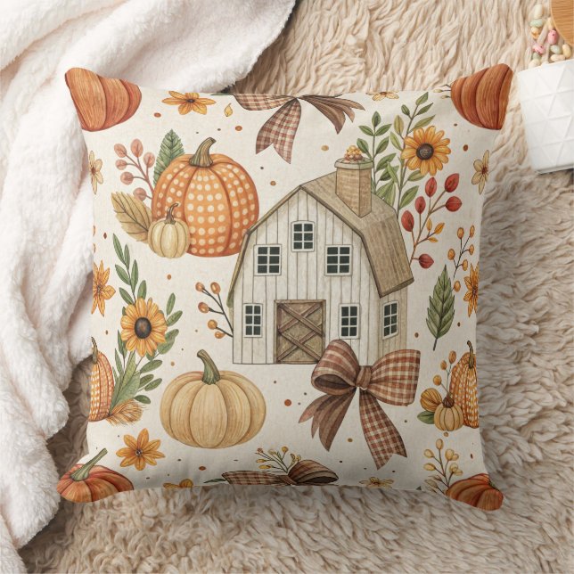 Coussin Motif de citrouille de ferme rustique d'automne (Couverture)