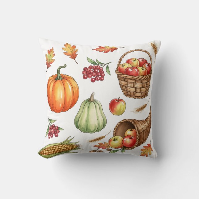 Coussin Motif de citrouille de récolte d'automne à l'aquar (Recto)