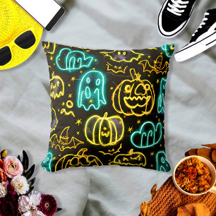 Coussin Motif de citrouilles chauves-souris fantômes Hallo