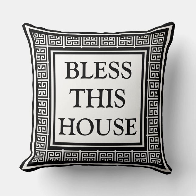 Coussin Motif de clé grecque moderne et élégant Béni soit  (Recto)