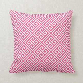Coussin Motif de clé grecque rose chaud
