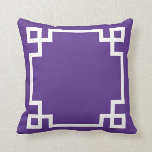 Coussin Motif de clé grecque violet et blanc